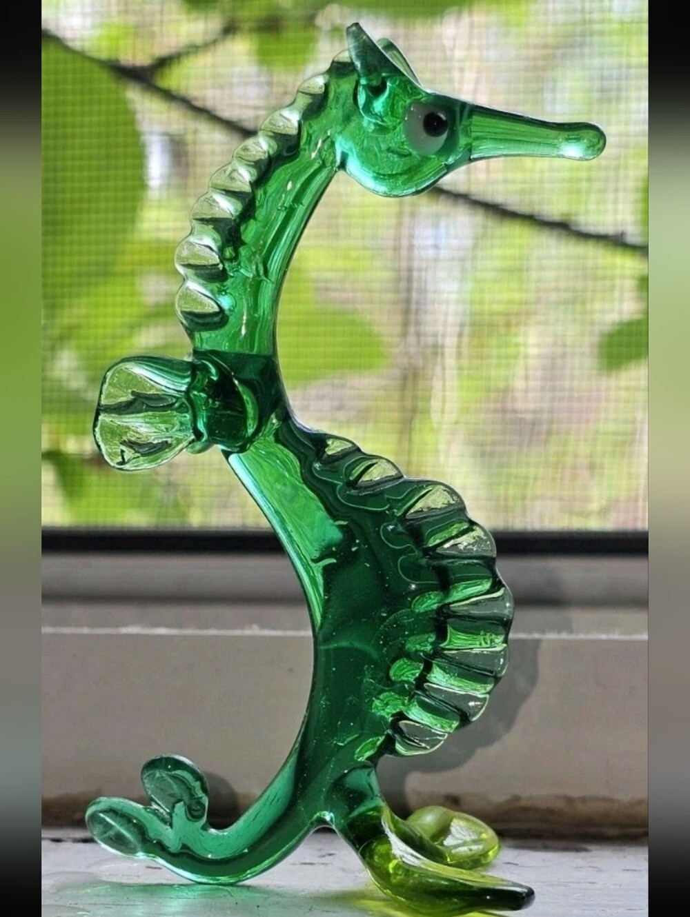 Vintage Art Glass Seahorse Figurine Clear Hand Blown MCM Decor MINT SHAPE